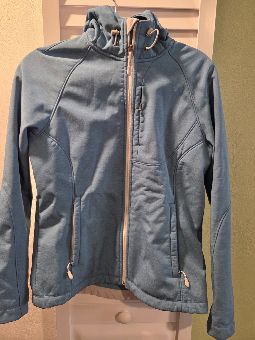 Kirkland Signature Fleece Lined Blue Teal Rain Hooded Jacket Weatherproof Medium